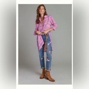 PINK PLAID BUTTIN DOWN TUNIC